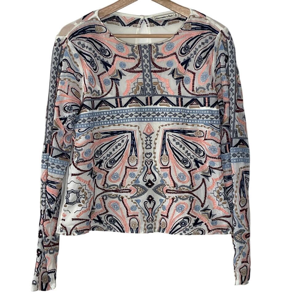 ABERCROMBIE & FITCH CROP EMBROIDERED MESH‎ TOP SIZE L